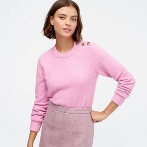 J Crew M Button Shoulder Wool Crewneck Sweater Supersoft Pullover Top Pink